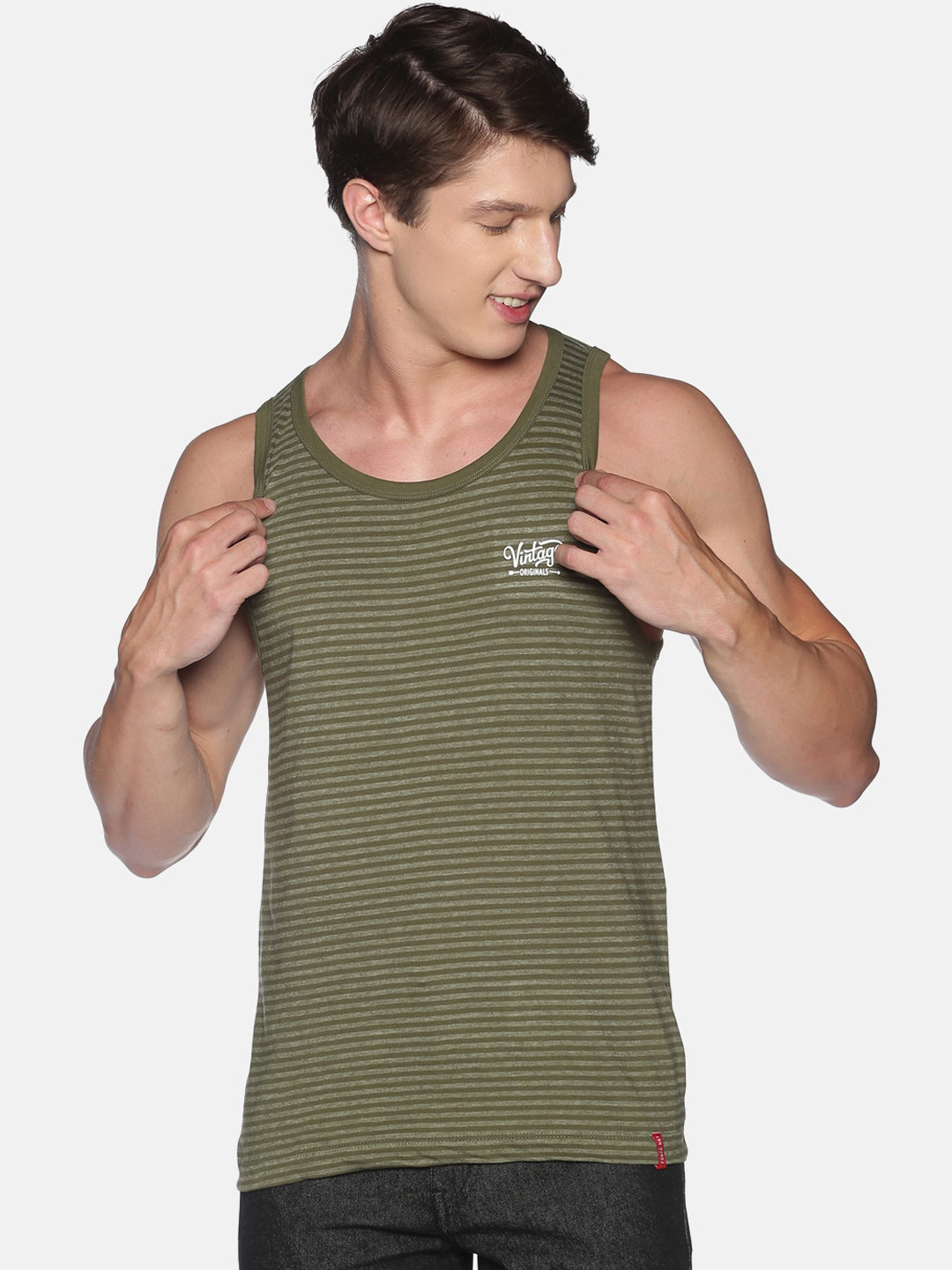 Force NXT Super Combed Cotton Men Striped Tank Top
