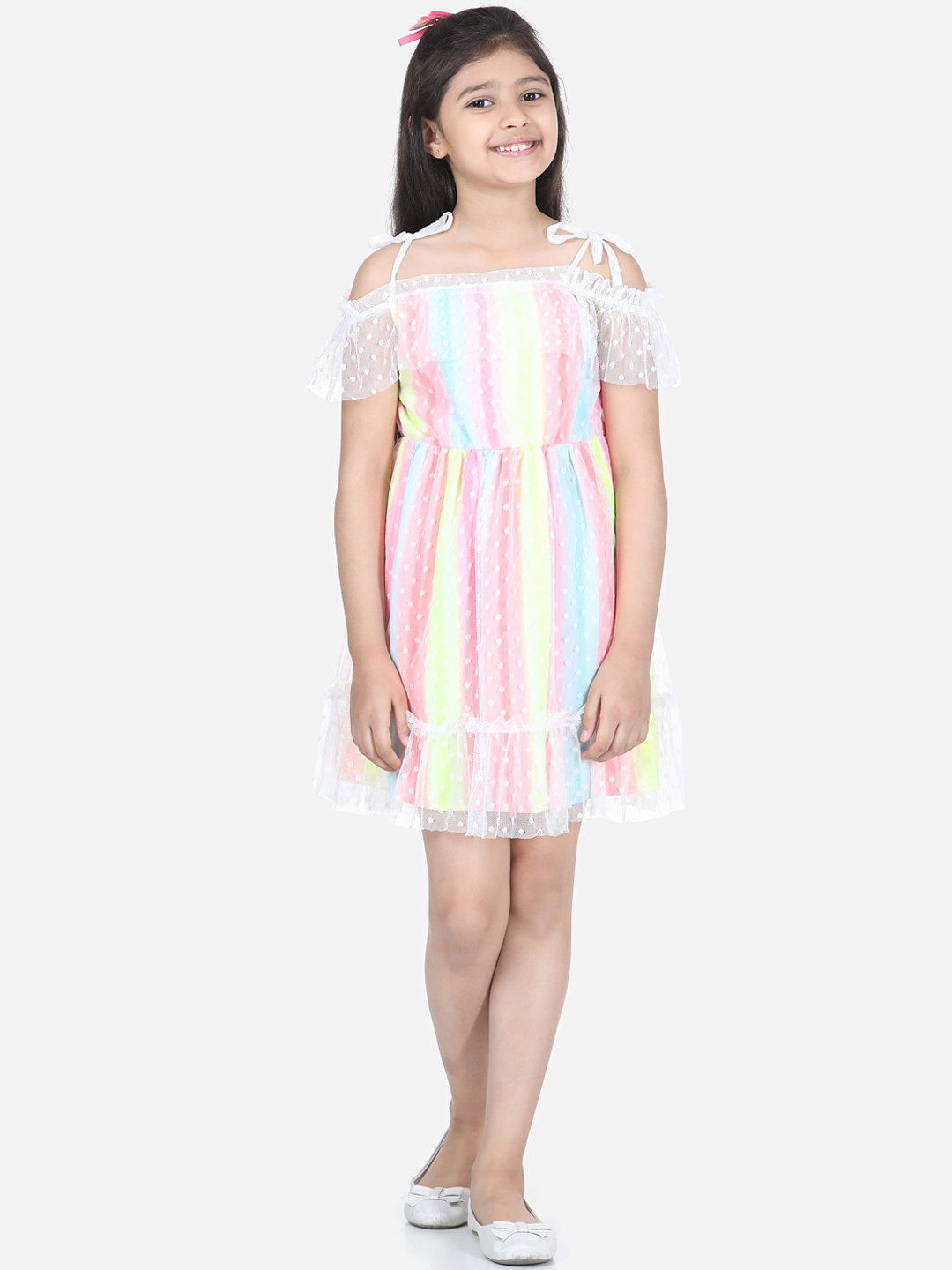 StyleStone Multicoloured Striped Lace Dress