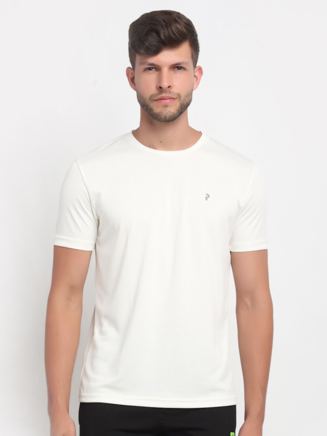 PERFKT-U Men White Solid Round Neck Training T-shirt