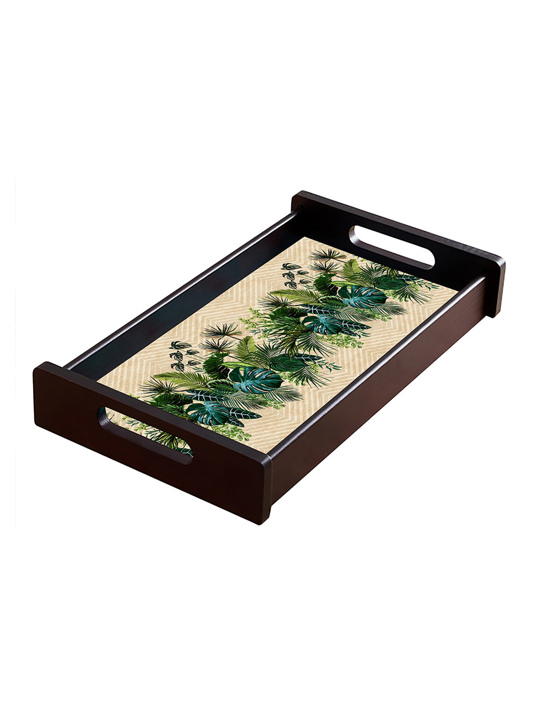 TimberTech Brown & Beige Floral Printed Amazon Wood Serving Tray