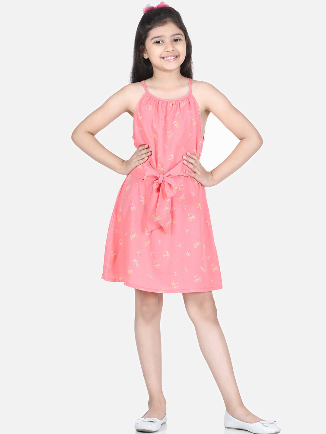 StyleStone Coral Floral Crepe A-Line Dress