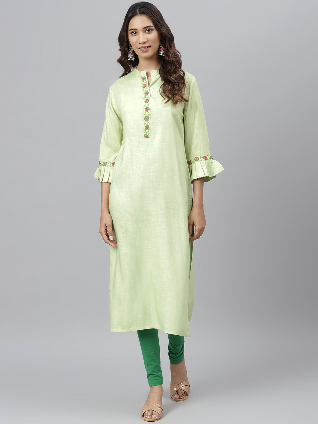 JAIPUR ATTIRE Women Green Flared Sleeves Kurta