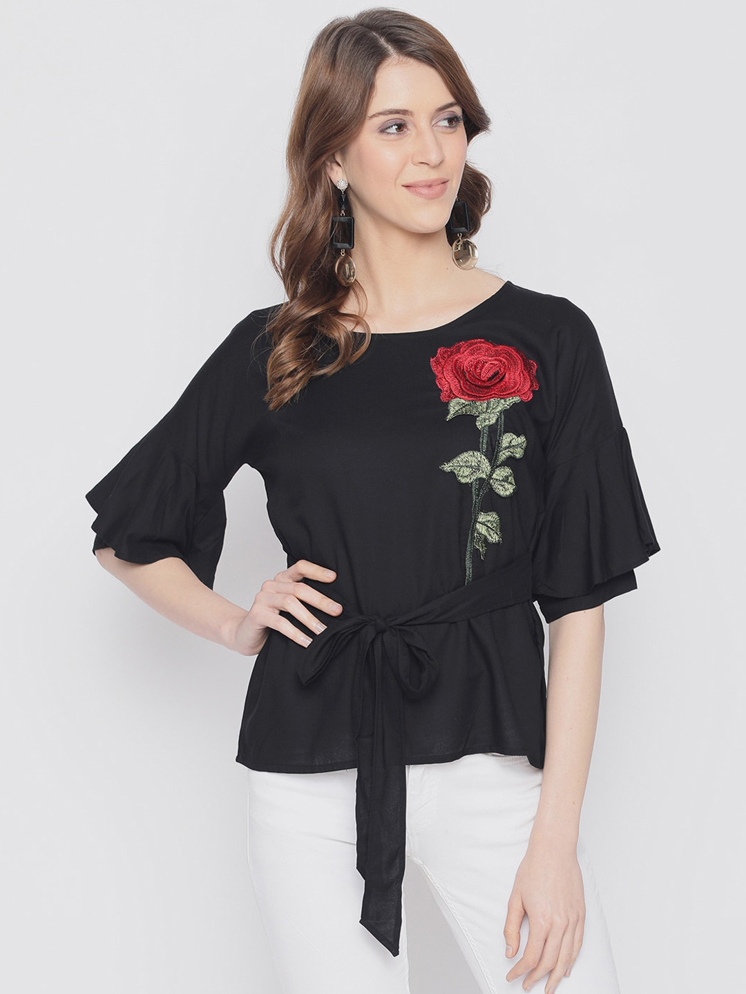 AKIMIA Black Cinched Waist Top