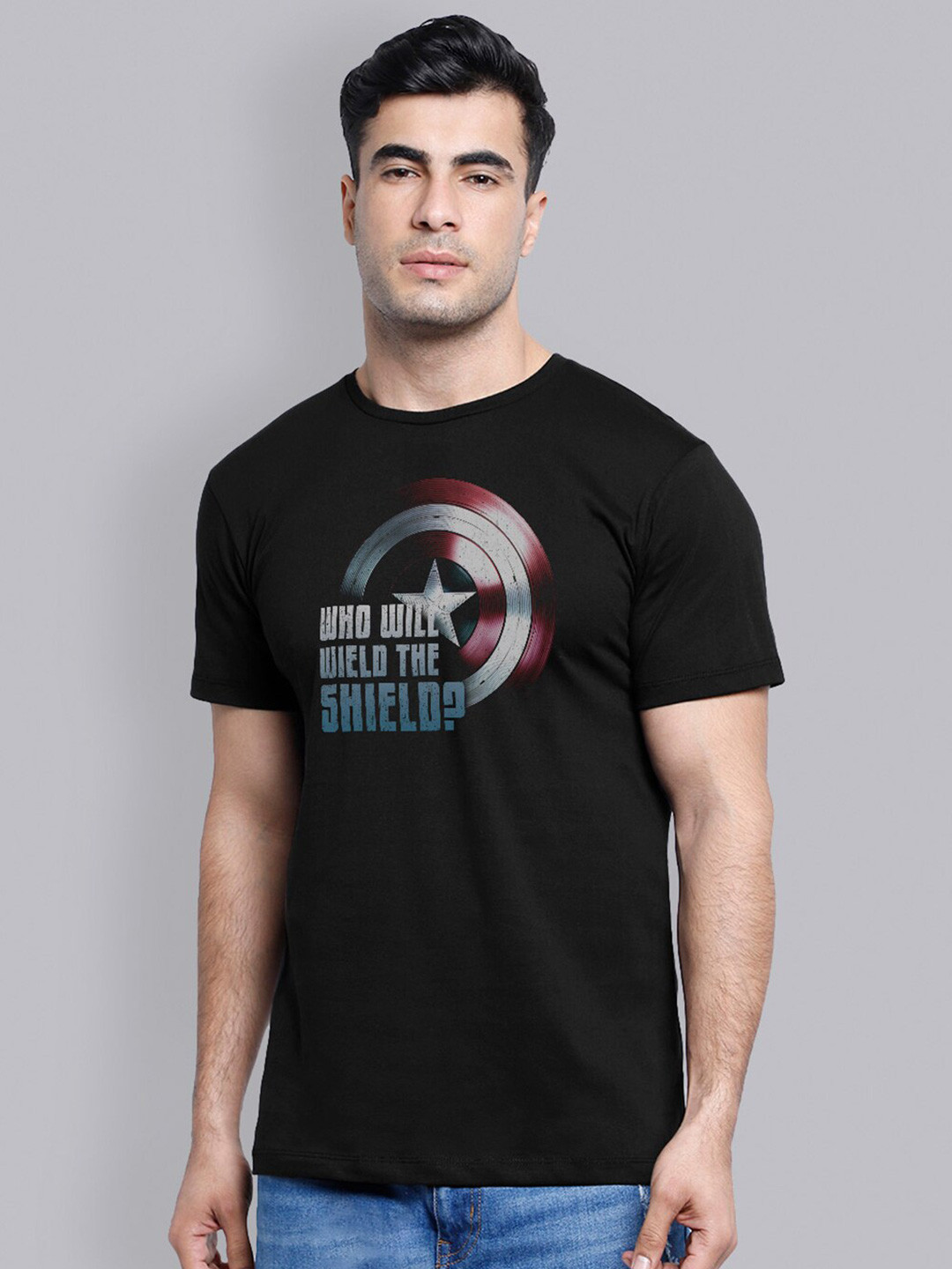 Free Authority Men Black The Falcon And The Winter Soldier Printed Pure Cotton T-shirt