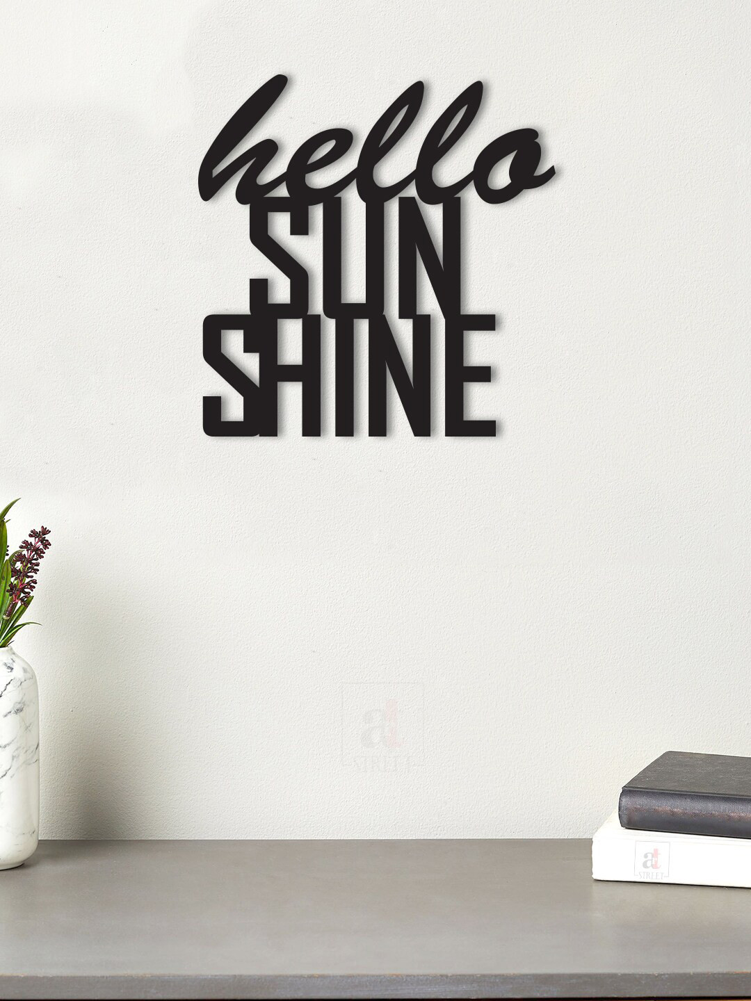 Art Street Hello Sun Shine Wood Matte Sticking Hall Wall Hangings-8.1In