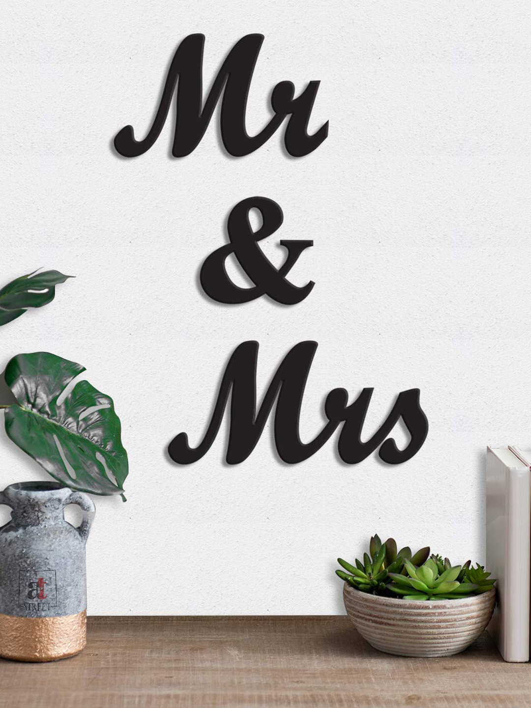 Art Street Mr & Mrs Wood Matte Sticking Hall Wall Hangings-4.2In