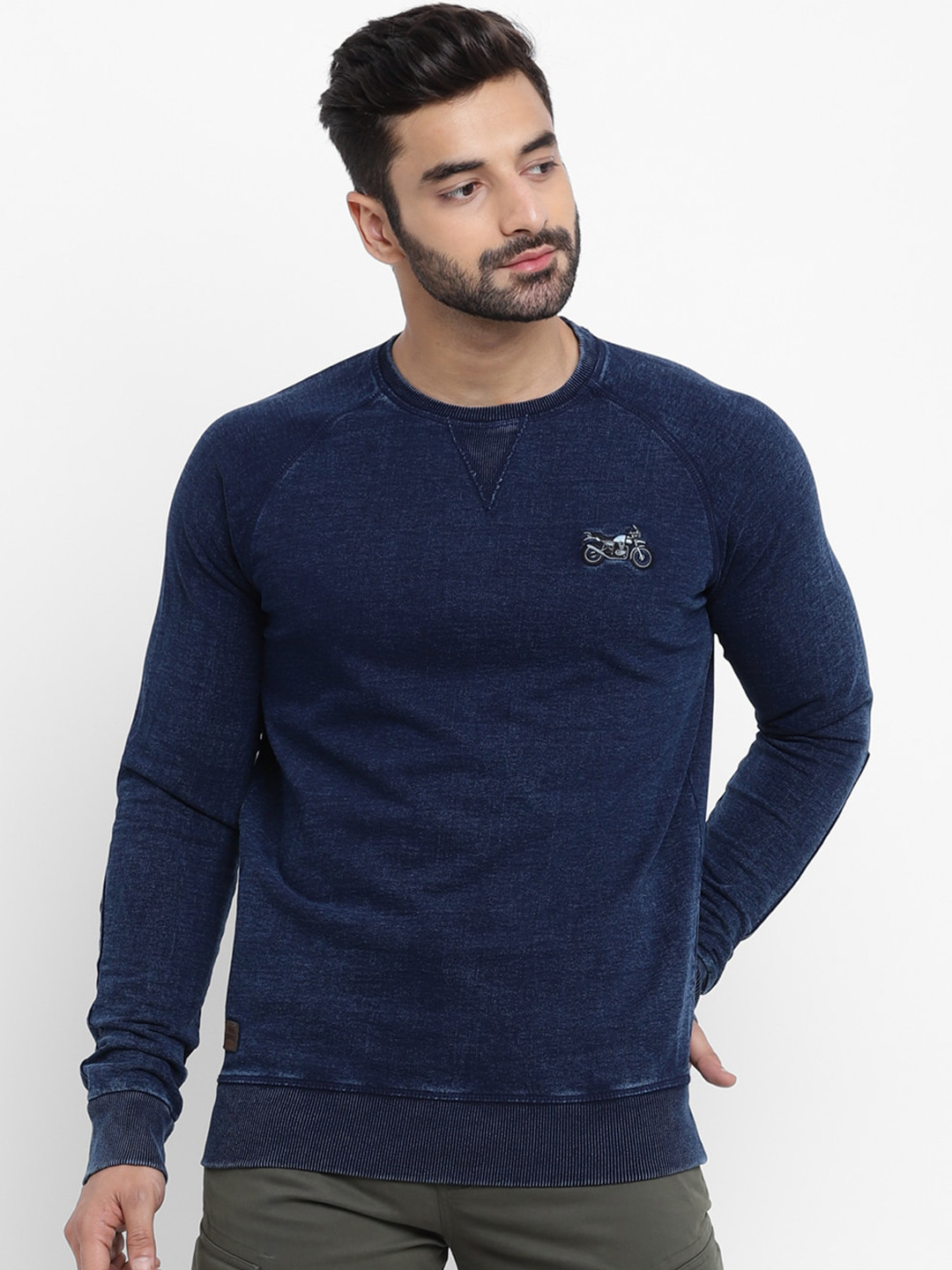 Royal Enfield Men Navy Blue Solid Sweatshirt