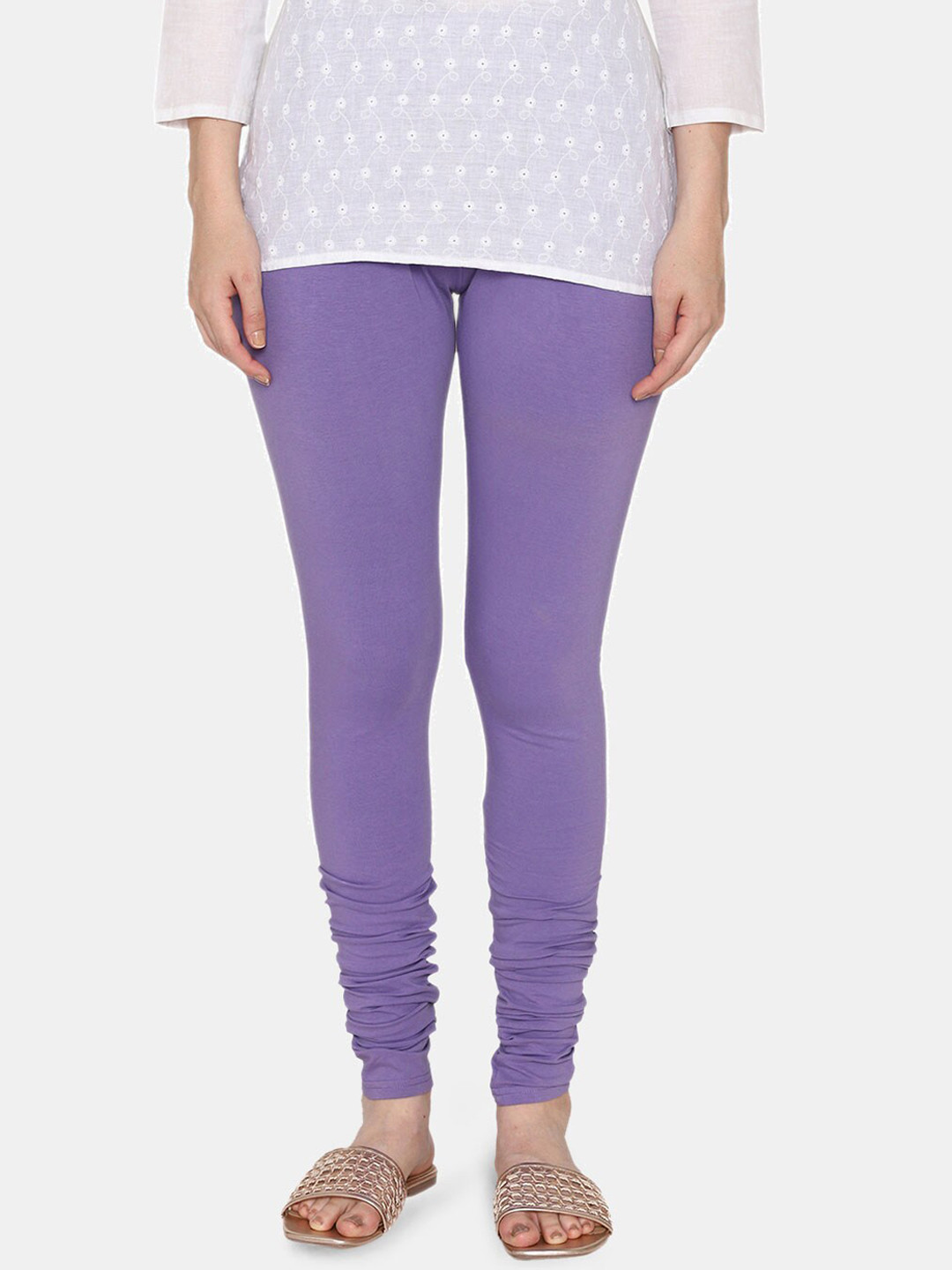 Vami Women Violet Solid Churidar-Length Stretchable Leggings