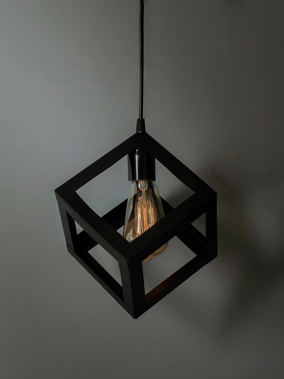 MFD HOME FURNISHING Black & Transparent Self Design Quirky Hanging Lamp