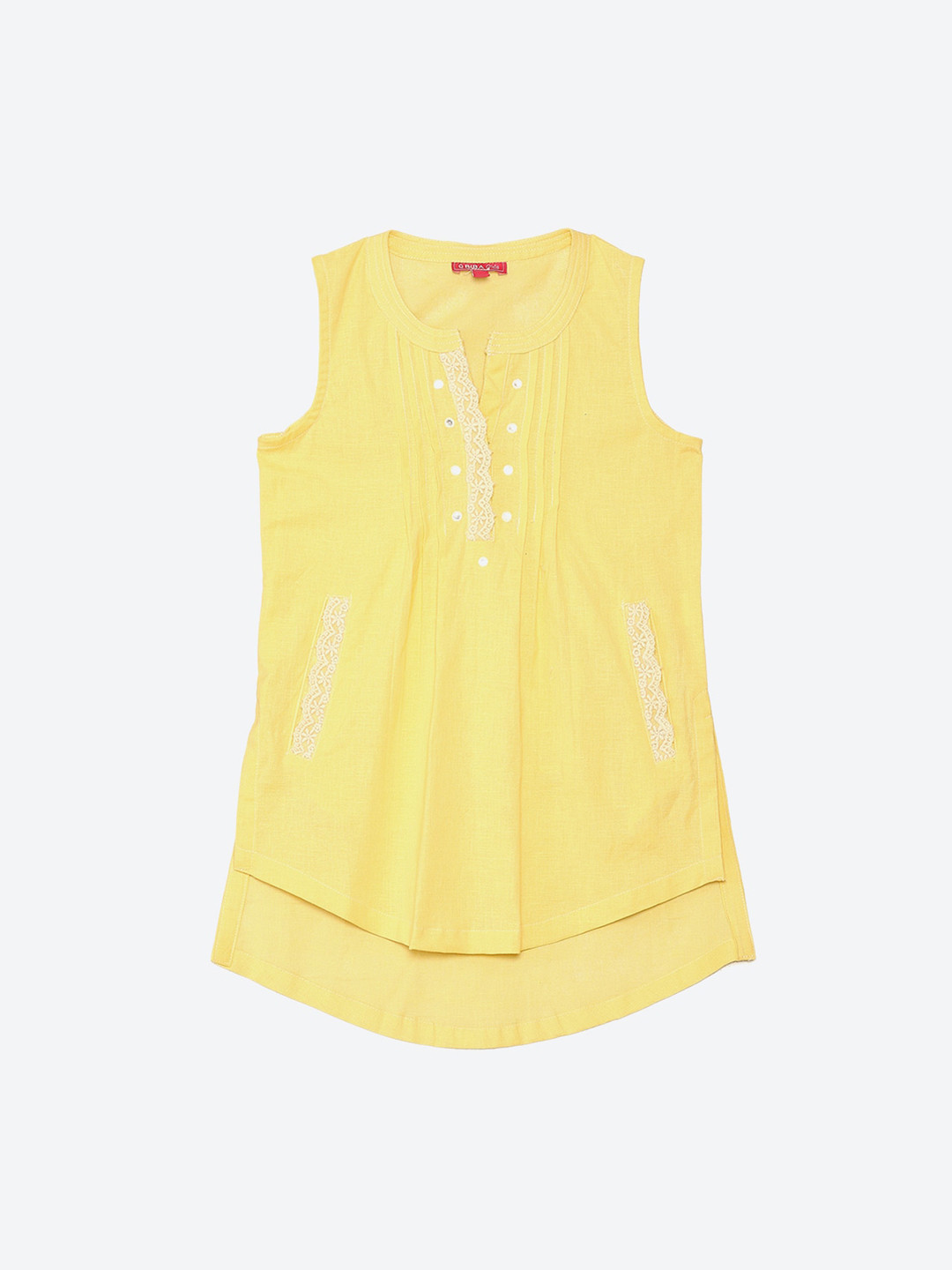 Biba Girls Yellow & White Embroidered Straight Kurti