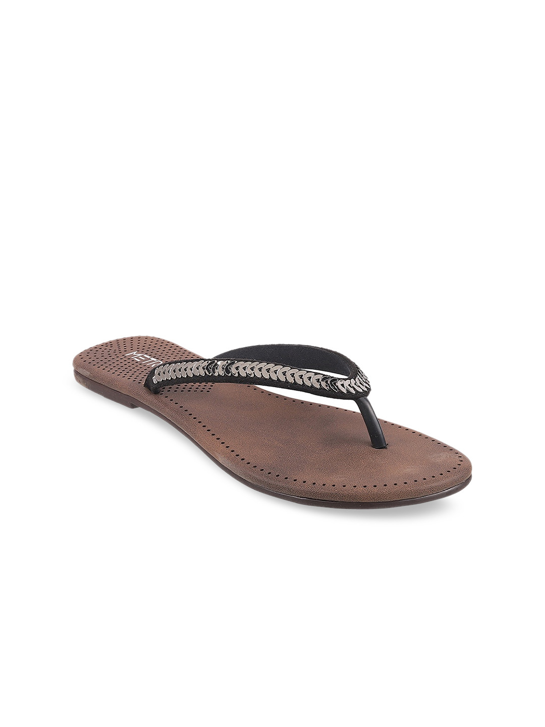 Metro Women Black Flats T-Strap Flats