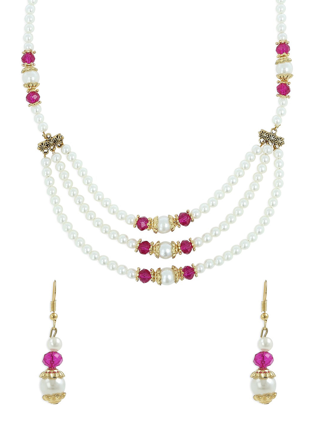 AKSHARA Gold-Plated Pink & White Beaded Handcrafted Jewellery Set