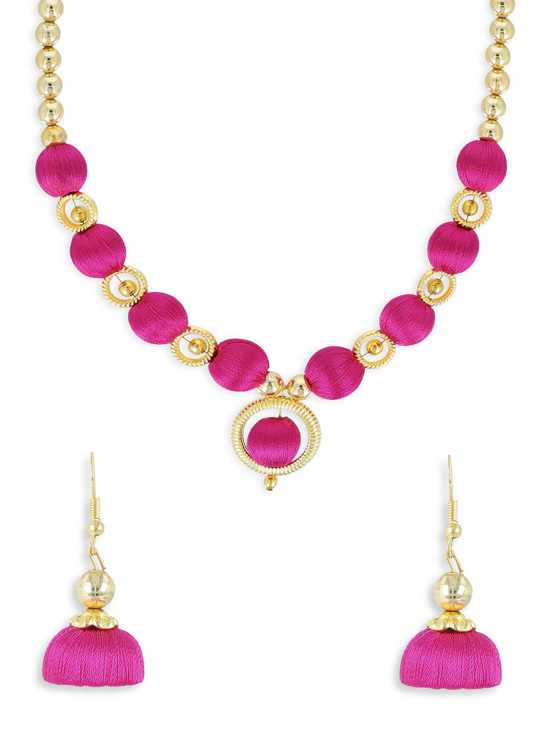AKSHARA Gold-Plated Pink & Beige Beaded Handcrafted Jewellery Set