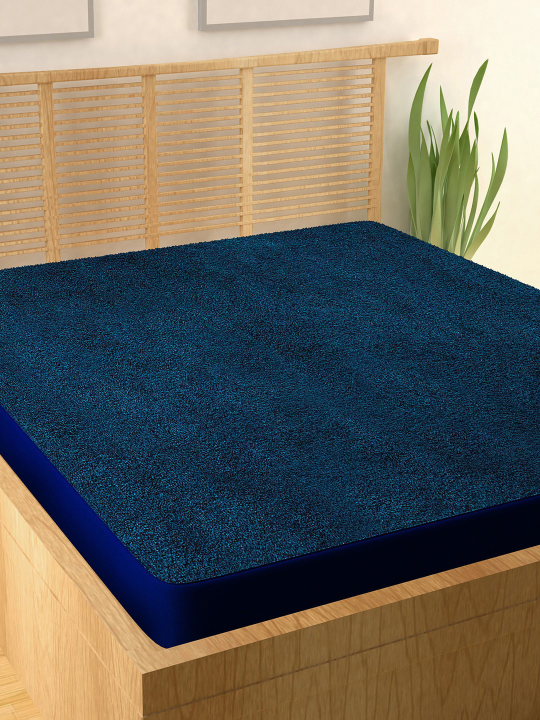 Story@home Blue Solid Pure Cotton Waterproof Queen Size Mattress Protector