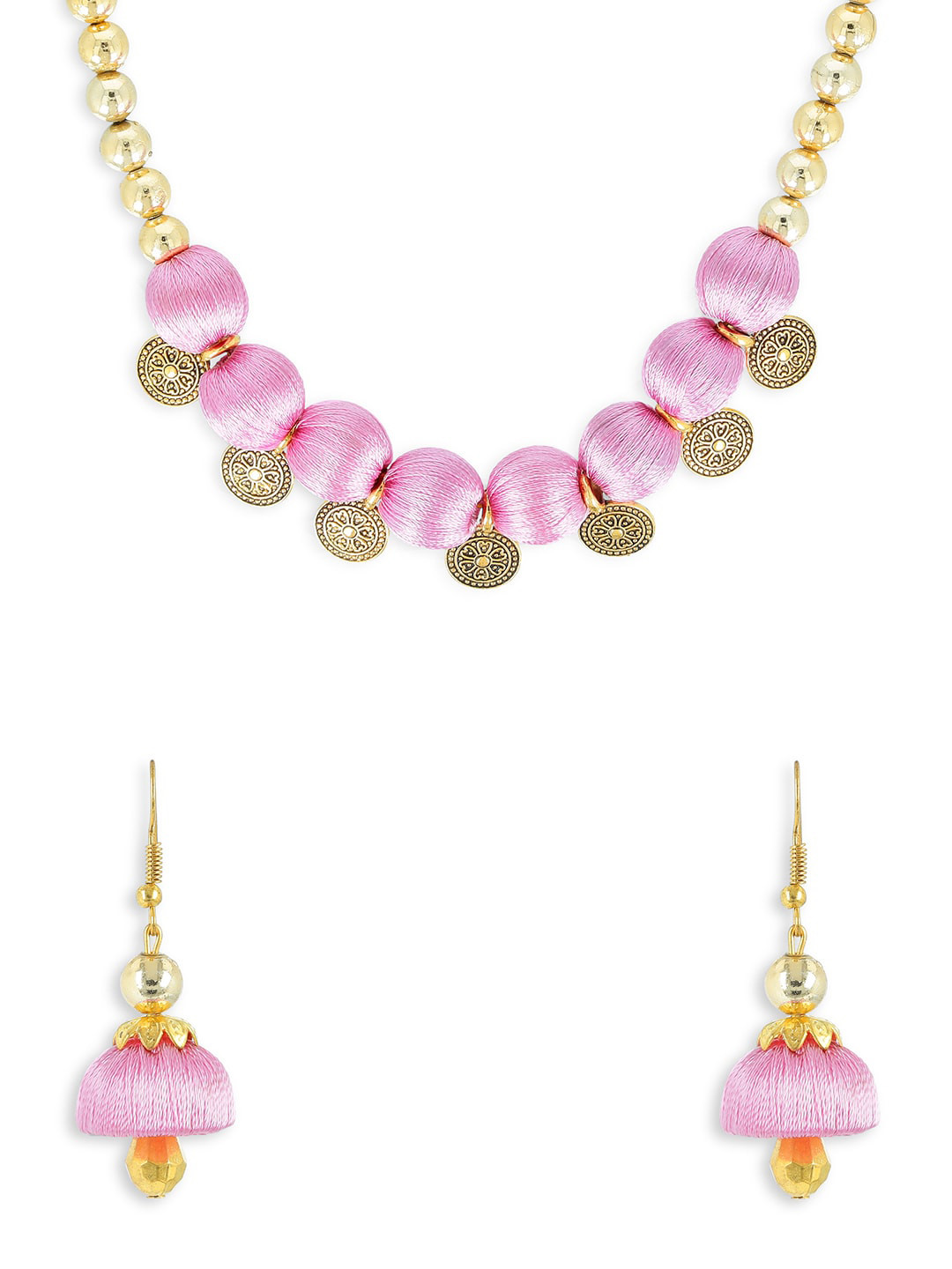 AKSHARA Gold-Plated Rose Pink Beaded Handcrafted Jewellery Set