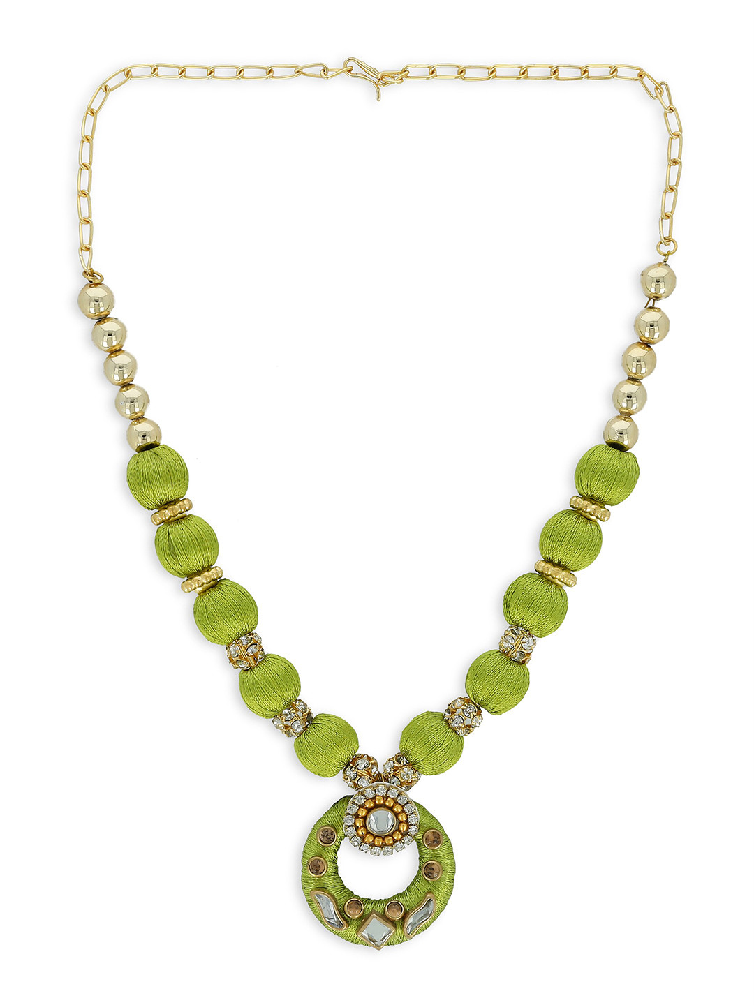 AKSHARA Girls Gold-Plated & Green Statement Handcrafted Necklace