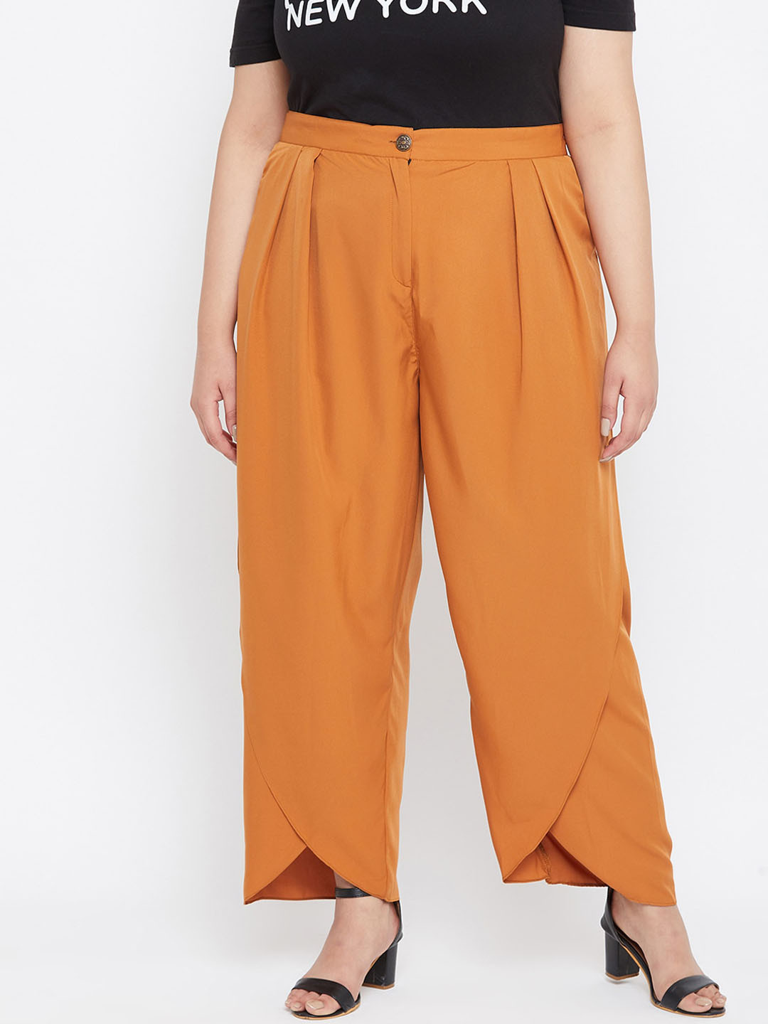 Uptownie Lite Plus Size Orange Solid Crepe Harem Pants