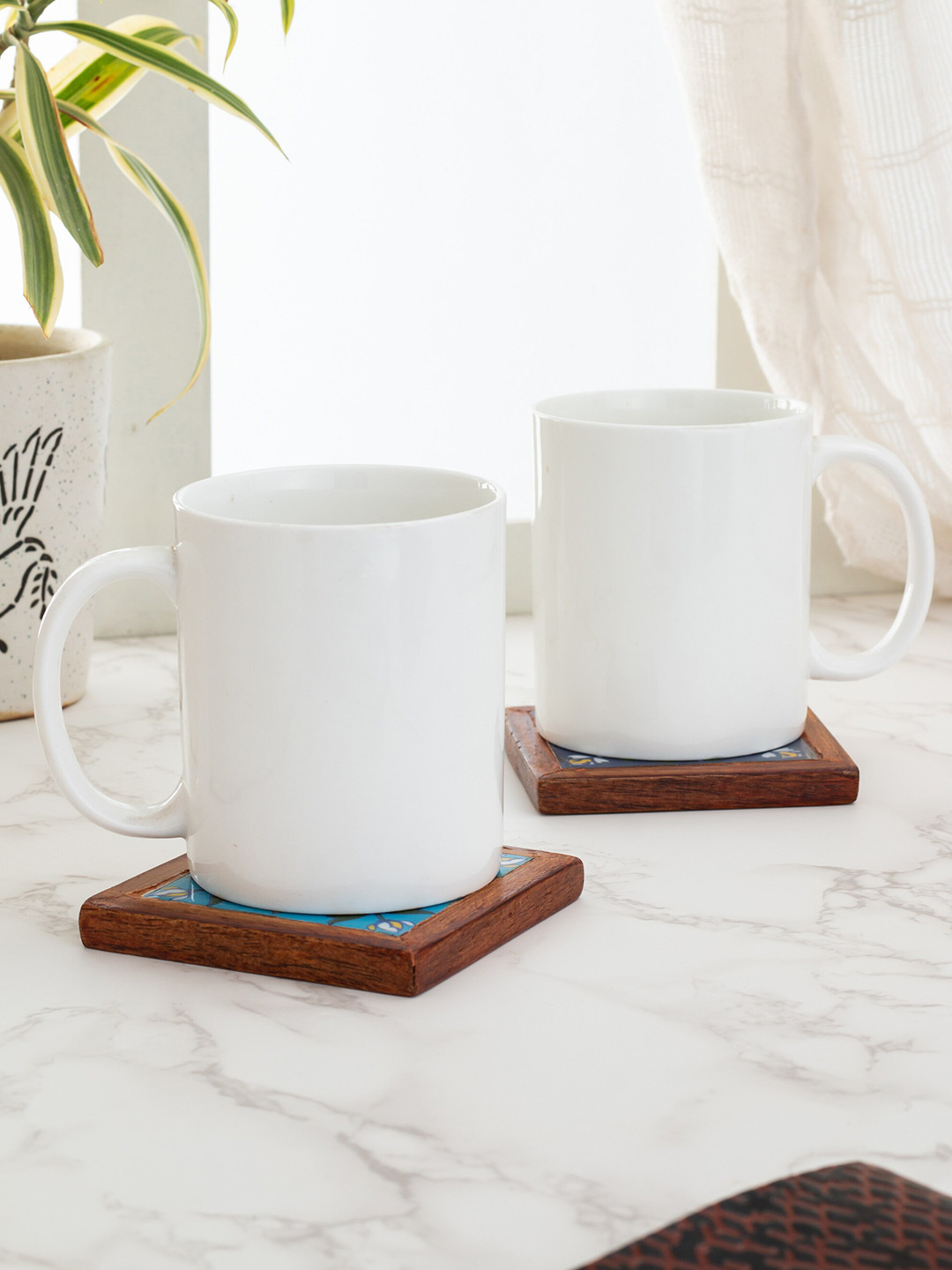 CLAY CRAFT Emoji White Ceramic Handmade 2 Piece Mugs-320ml