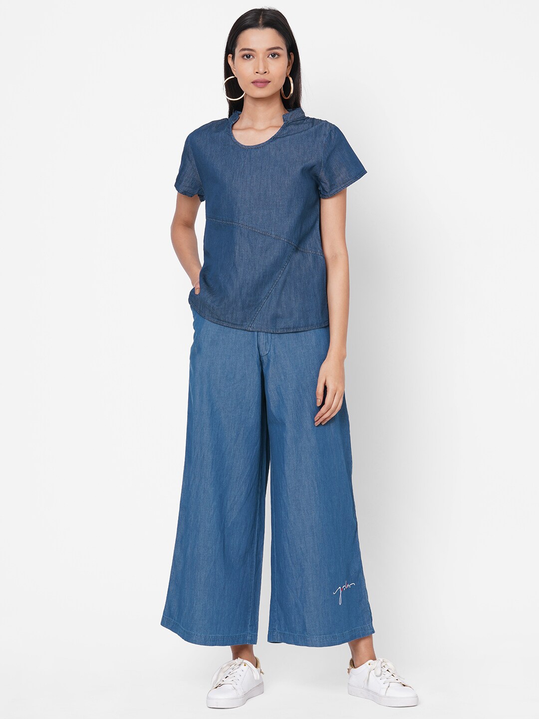 ZOLA Women Blue Solid Half Sleeves Denim Co ordinated Set