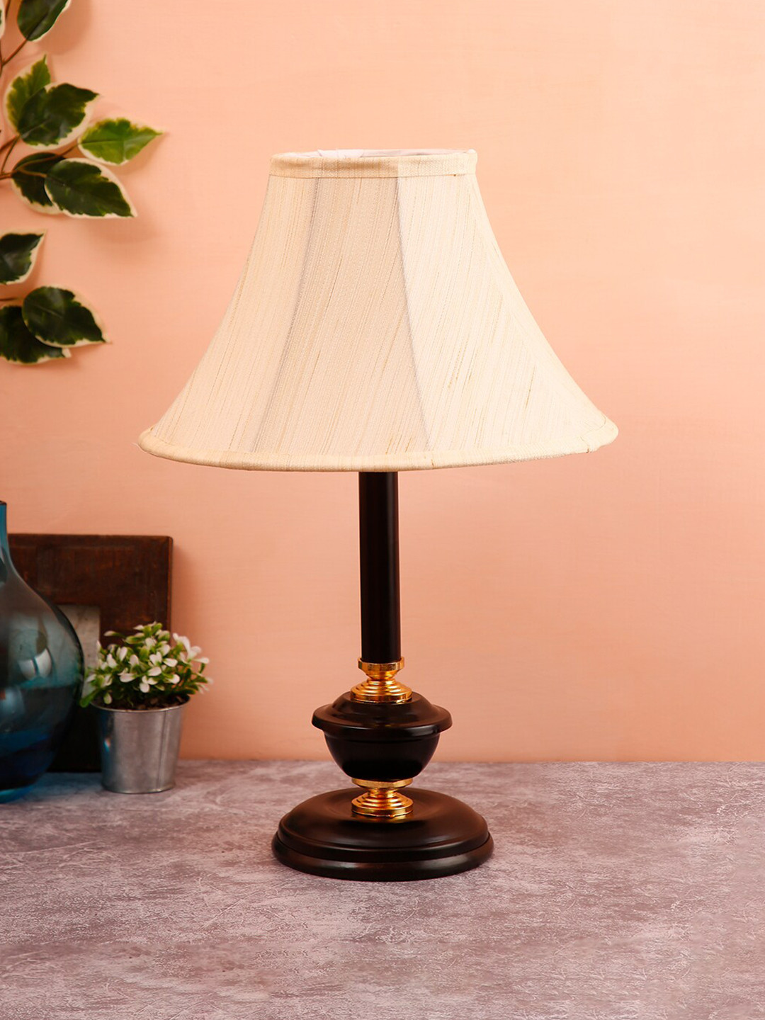 Devansh Off-White & Black Solid Bedside Standard Table Lamp with Shade