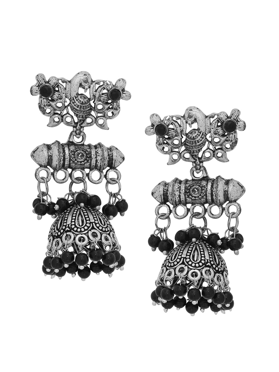 Silvermerc Designs Oxidised Black Silver-Plated Handcrafted Beaded Drop Earrings