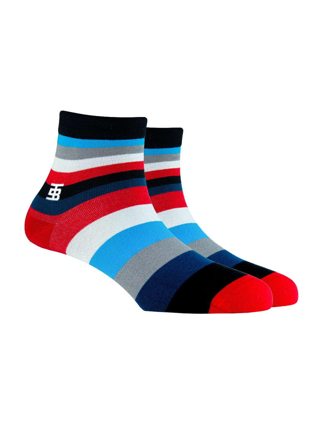SockSoho Men Blue & Red Striped Ankle-Length Socks