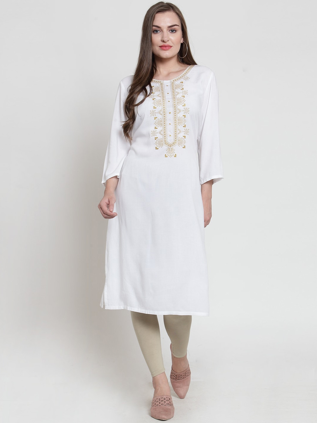 Purple State White Ethnic Motifs Embroidered Kurti