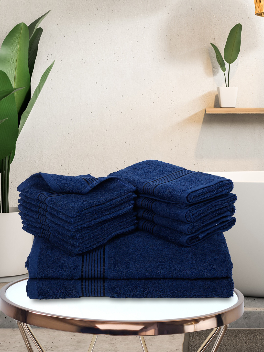 KOPA Set Of 14 Navy Blue Solid 380 GSM Pure Cotton Super-Soft Terry Towels