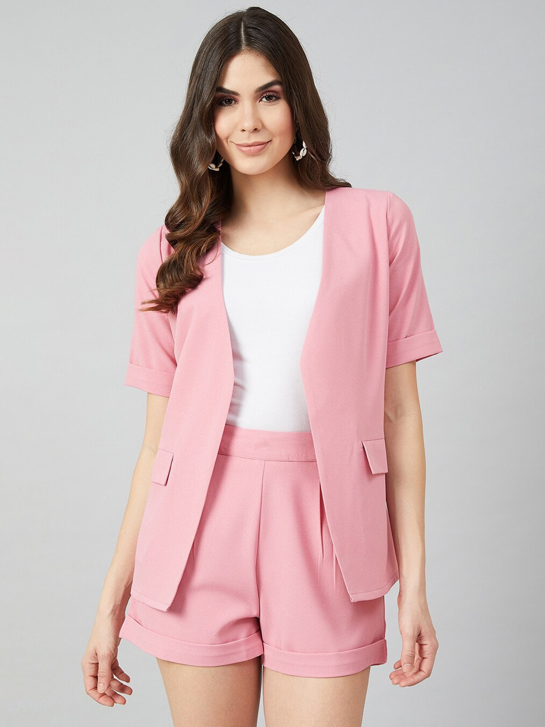 Athena Women Pink Solid Coat with Shorts