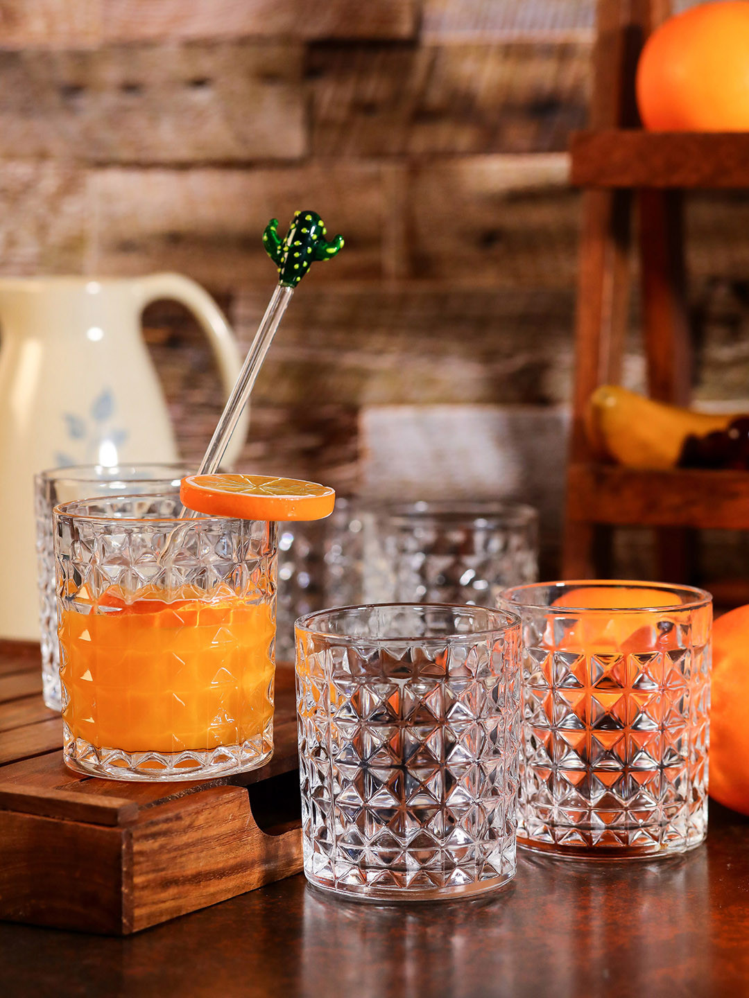 GOODHOMES Set Of 6 Transparent Textured Glass Tumblers