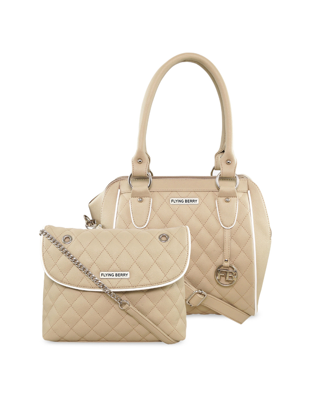 FLYING BERRY Beige Set Of 2 Solid Handheld Bag