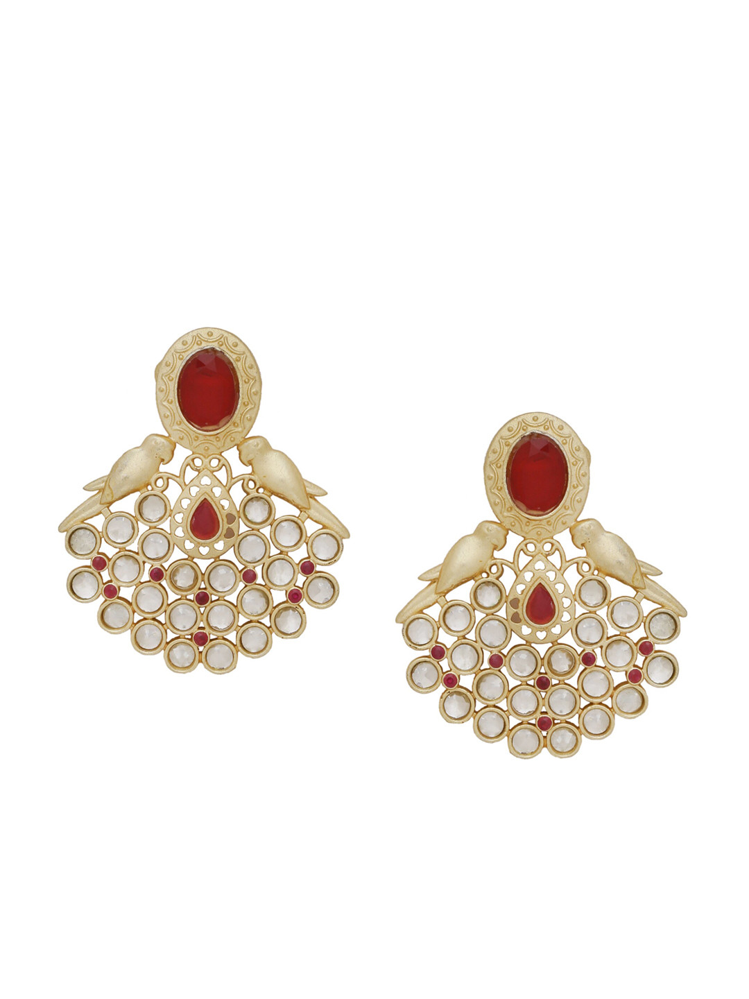 Silvermerc Designs Off-White & Red Gold-Plated Handcrafted Stone-Studded Drop Earrings