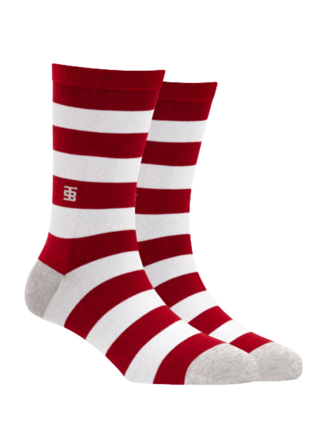 SockSoho Men Red & White Striped Cranberry Edition Calf-Length Socks