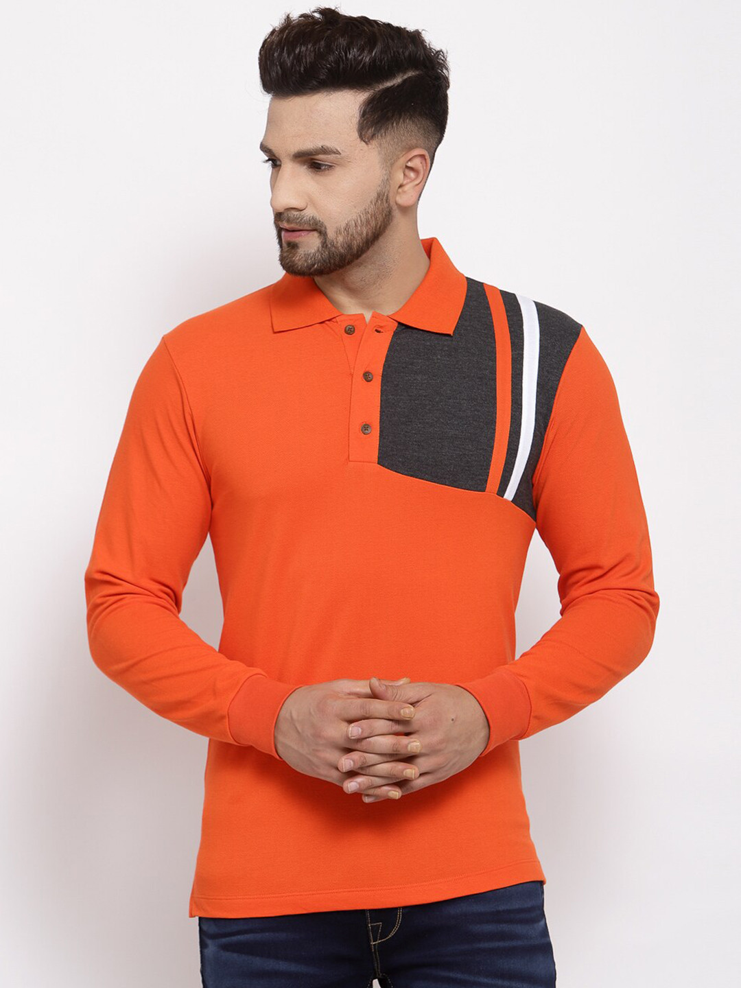 Kalt Men Orange Polo Collar T-shirt