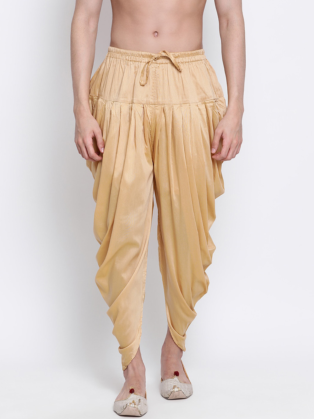 Here&Now X Sanwara  Men Gold-Coloured Solid Traditional Cowl Dhoti