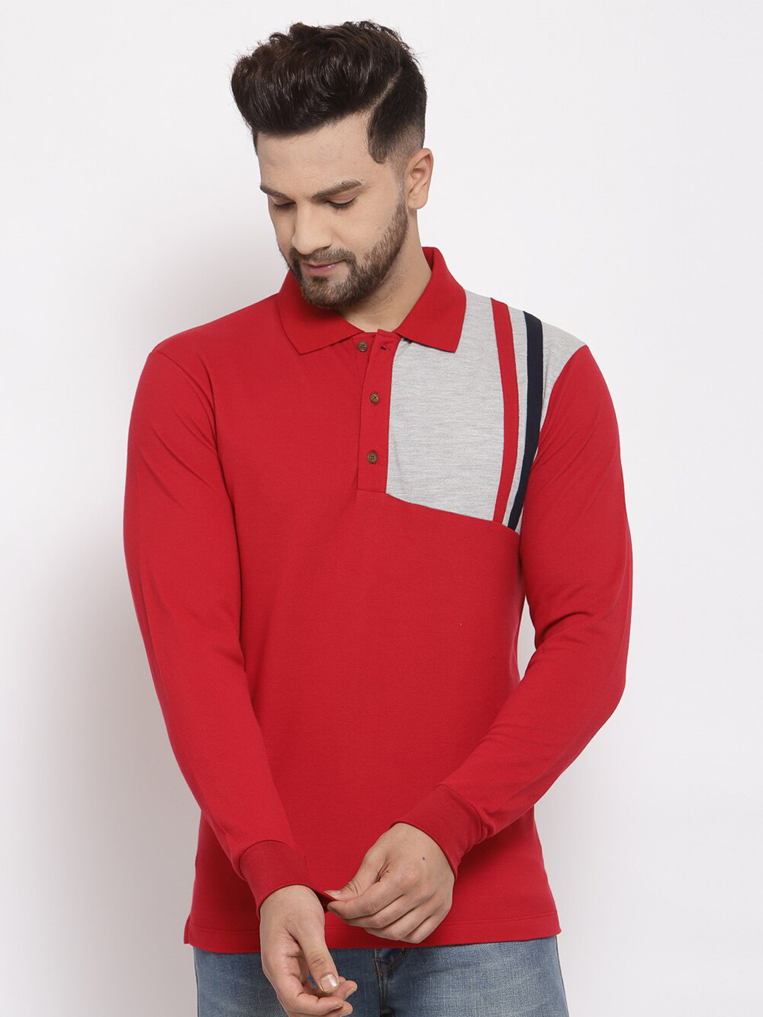 Kalt Men Red Polo Collar T-shirt