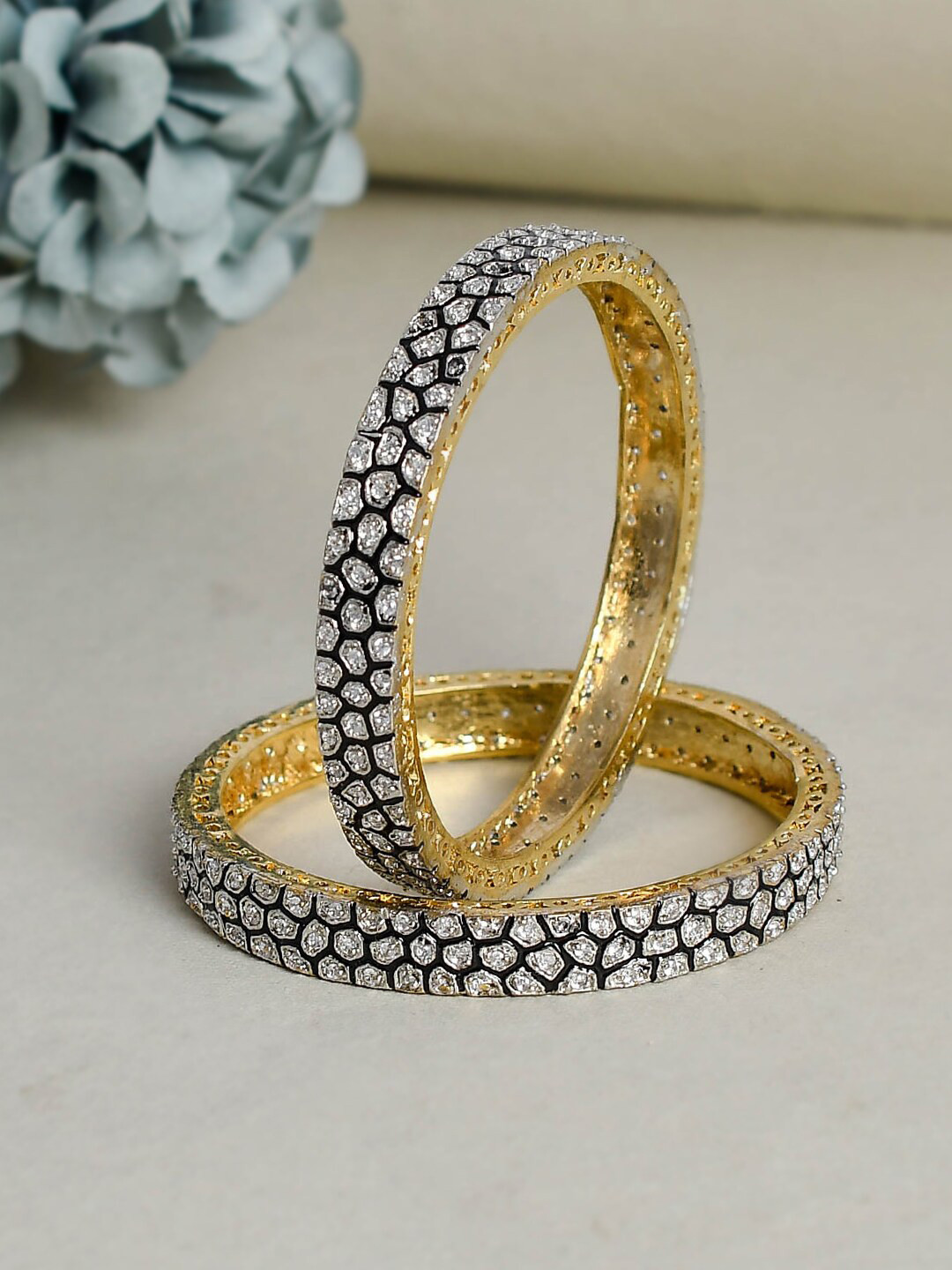 Silvermerc Designs Set Of 2 Gold-Plated White Kundan-Studded Jadau Handcrafted Kada Bangles