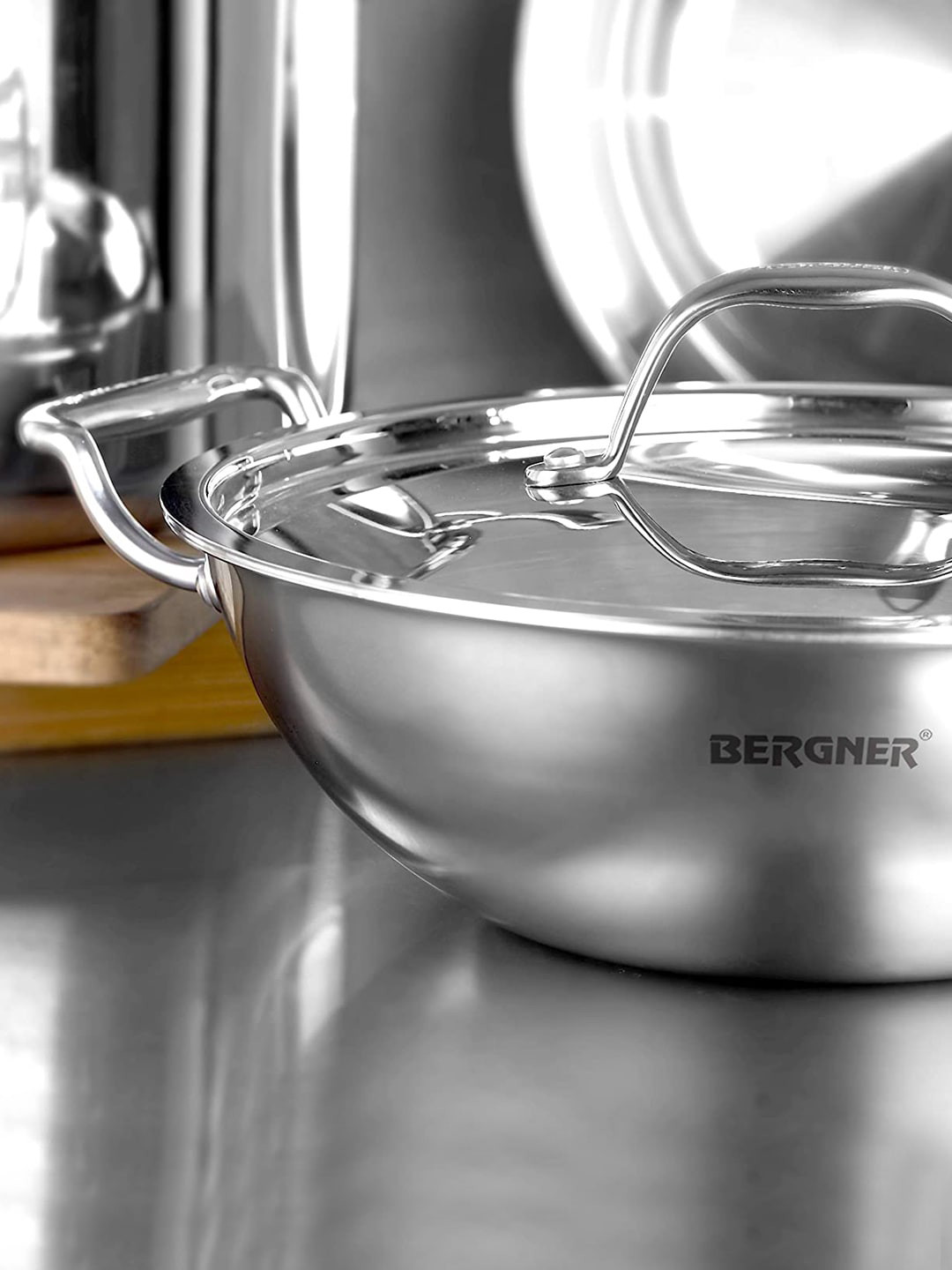 BERGNER Argent TriPly Stainless Steel Induction Bottom Kadai With Lid 3.5 L