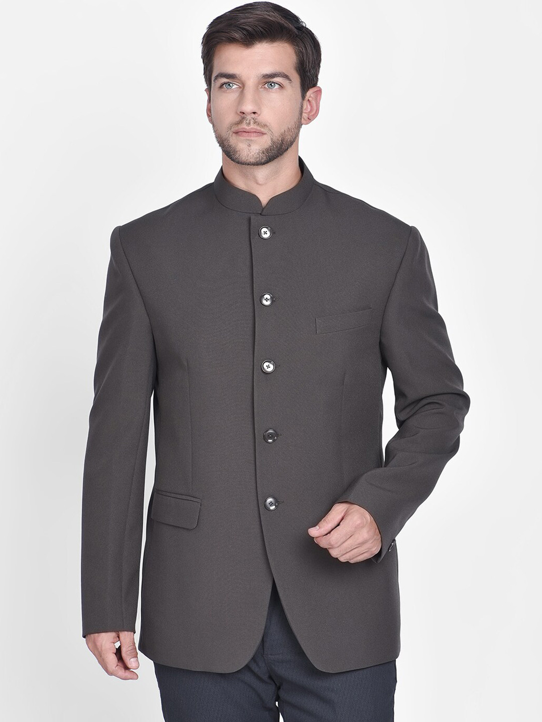 Blacksmith Men Grey Solid Formal Bandhgala