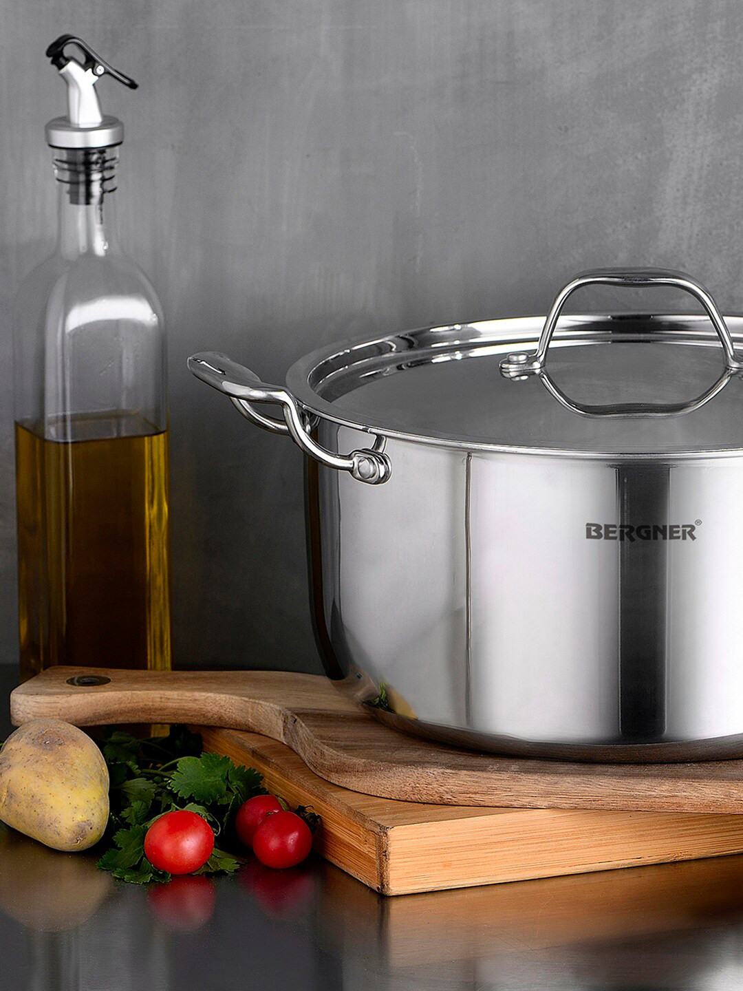 Bergner Argent TriPly Stainless Steel Induction Bottom 24 cm (5.3 L) Casserole with Lid