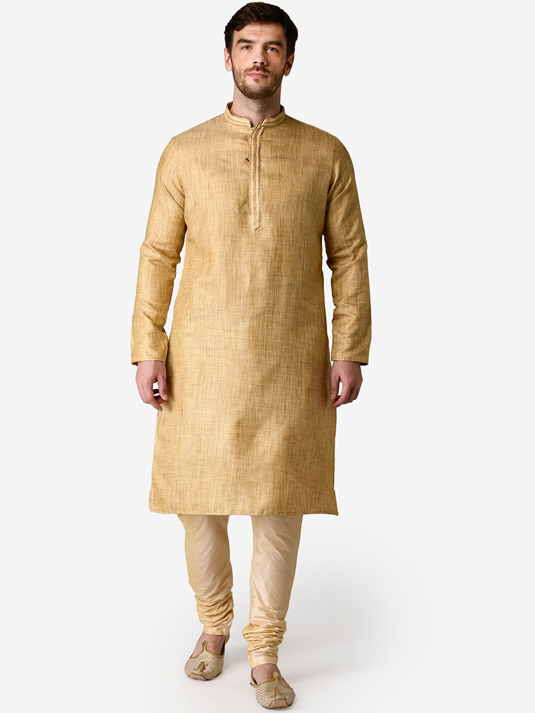 TABARD Men Beige Jacquard Plain Kurta