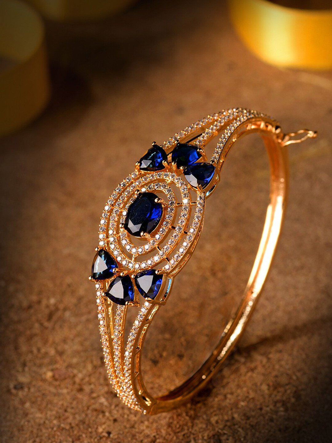 Saraf RS Jewellery Gold-Toned American Diamond Blue Stone Studded Handcrafted Bracelet