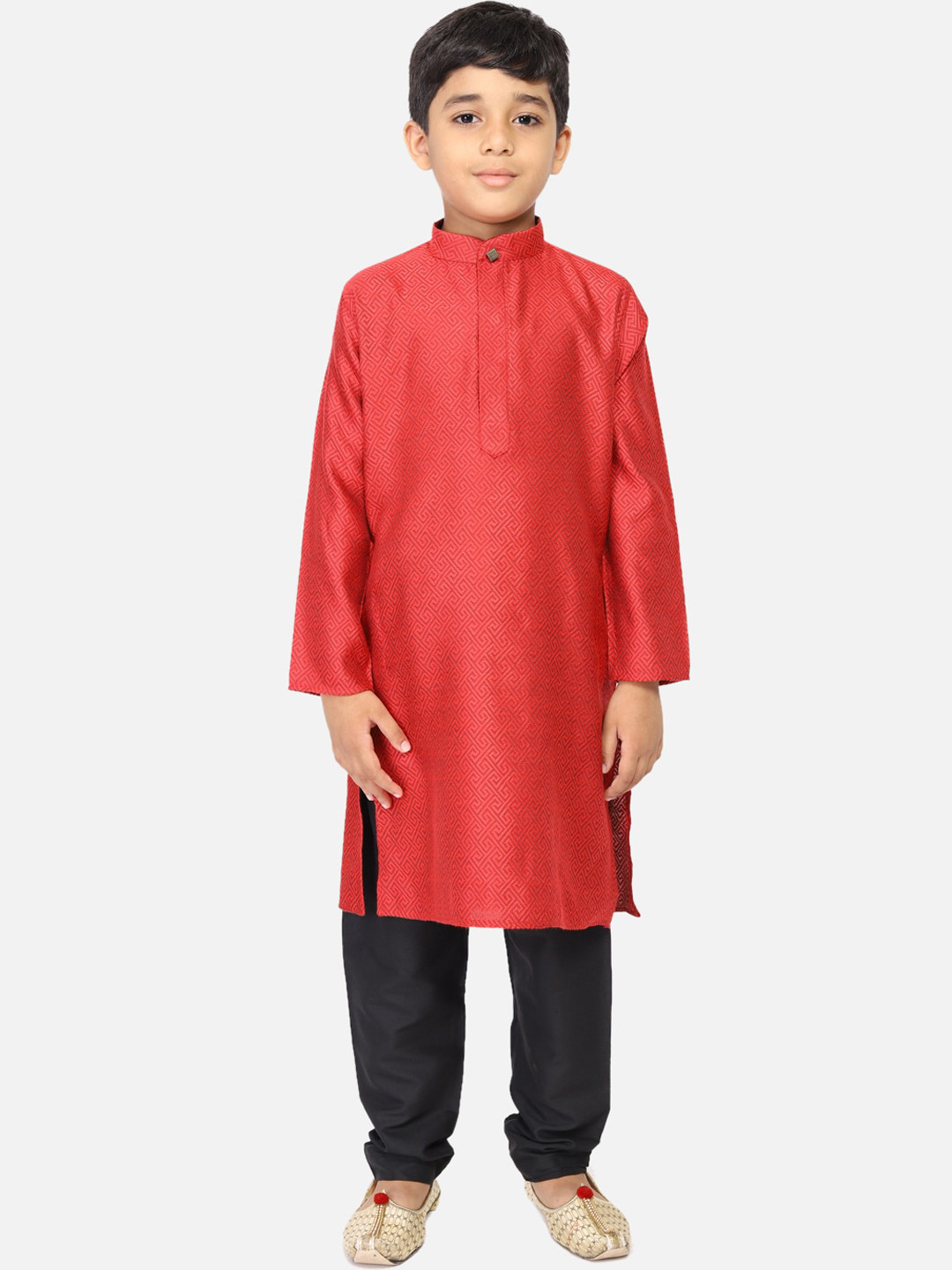 TABARD Boys Red Regular Straight Pure Cotton Kurta with Pyjamas