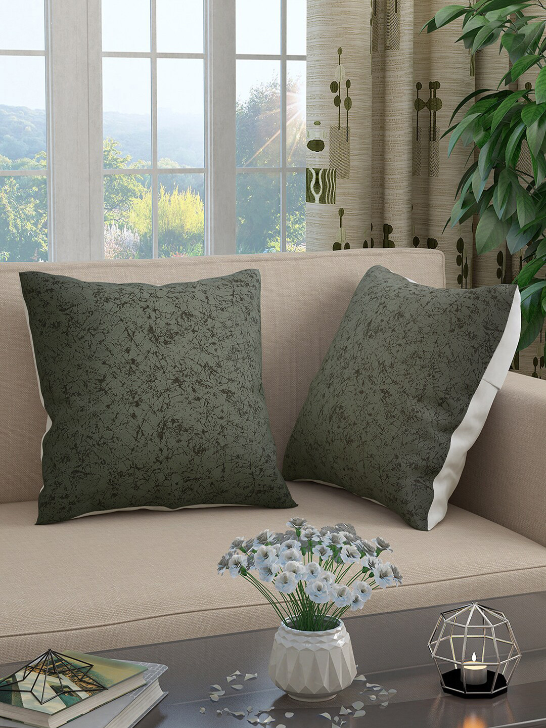 Story@home Grey Abstract Polyester Washable 2 Pcs Square Cushion Covers - 15.7 x 15.7 In