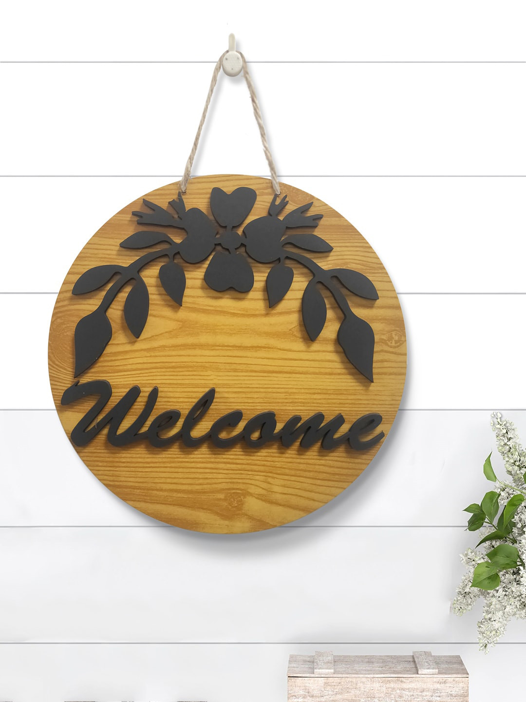Art Street Welcome Wood Matte Hanging Hall Wall Hangings-10In