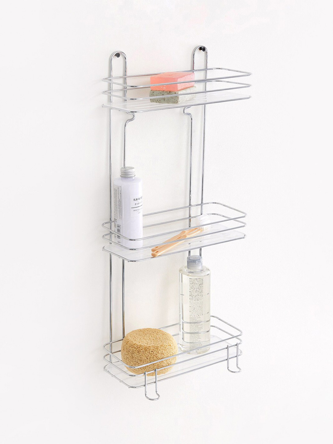 Home Centre Silver-Toned 3-Tier Bath Caddy Wall Shelves
