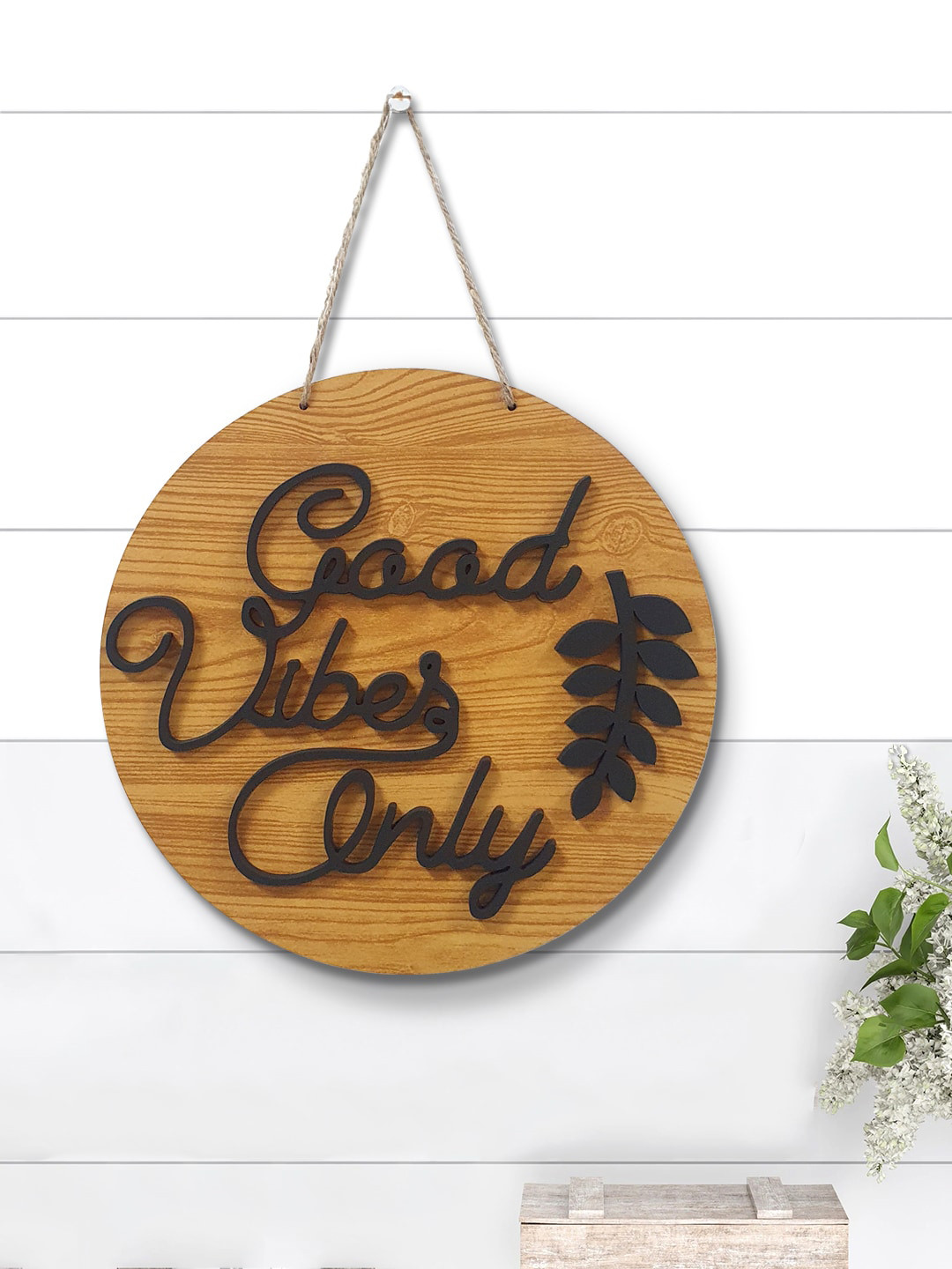 Art Street Good vibes Wood Matte Hanging Hall Wall Hangings-10In