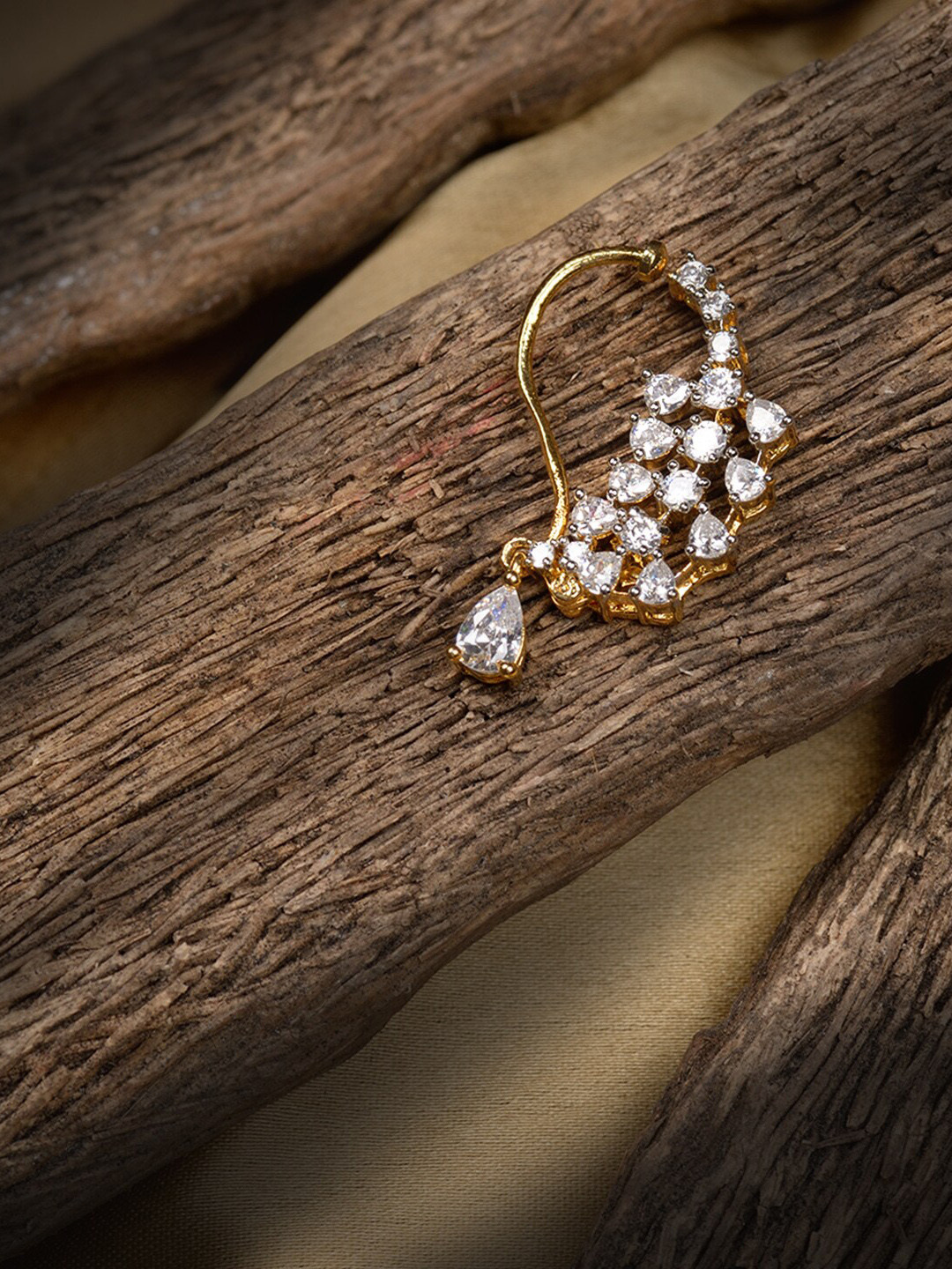 Saraf RS Jewellery Gold-Plated White AD-Studded Handcrafted Maharashtrian Vilandi Nosepin