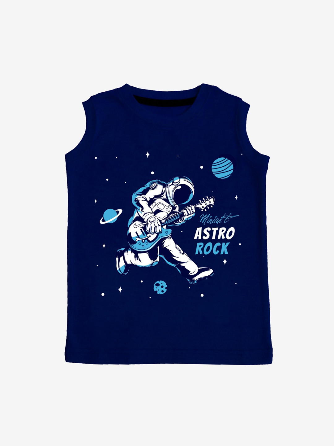 x2o Kids Navy Blue Printed Pure Cotton Innerwear Vest VEST_P_12-18MTS