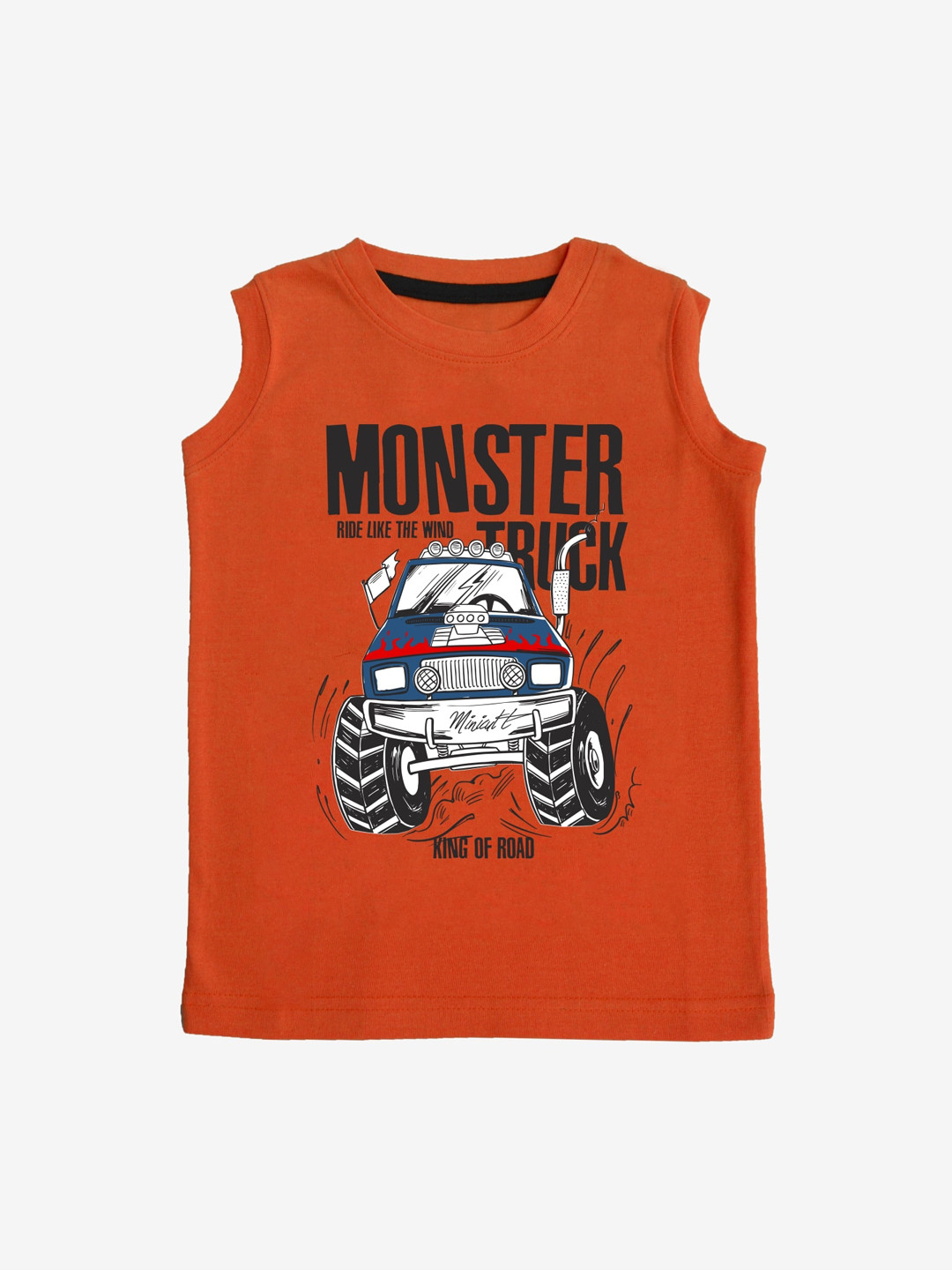 x2o Unisex Kids Orange & White Car Printed Pure Cotton Regular fit Vest